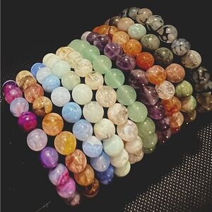 Crystal Bracelet-Set of 10, Medium wrist. 7.5-8mm. Assorted mix. All beautiful!